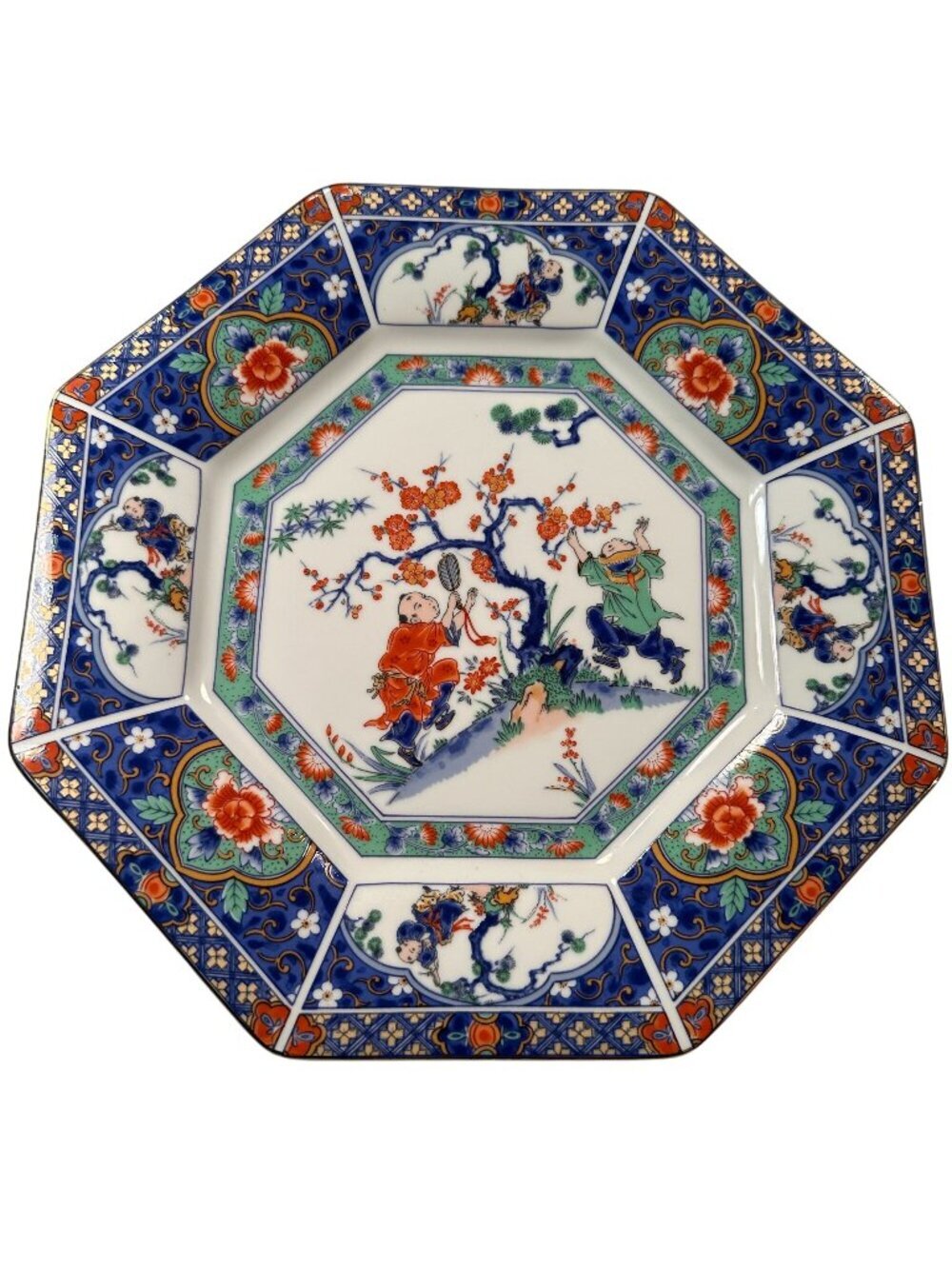 Japanese Cherry Blossom Vintage Porcelain Plate Octagonal 1930 Hand Painted